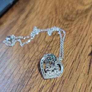 Elegant Silver Tone Heart With Frogs Pendant Necklace